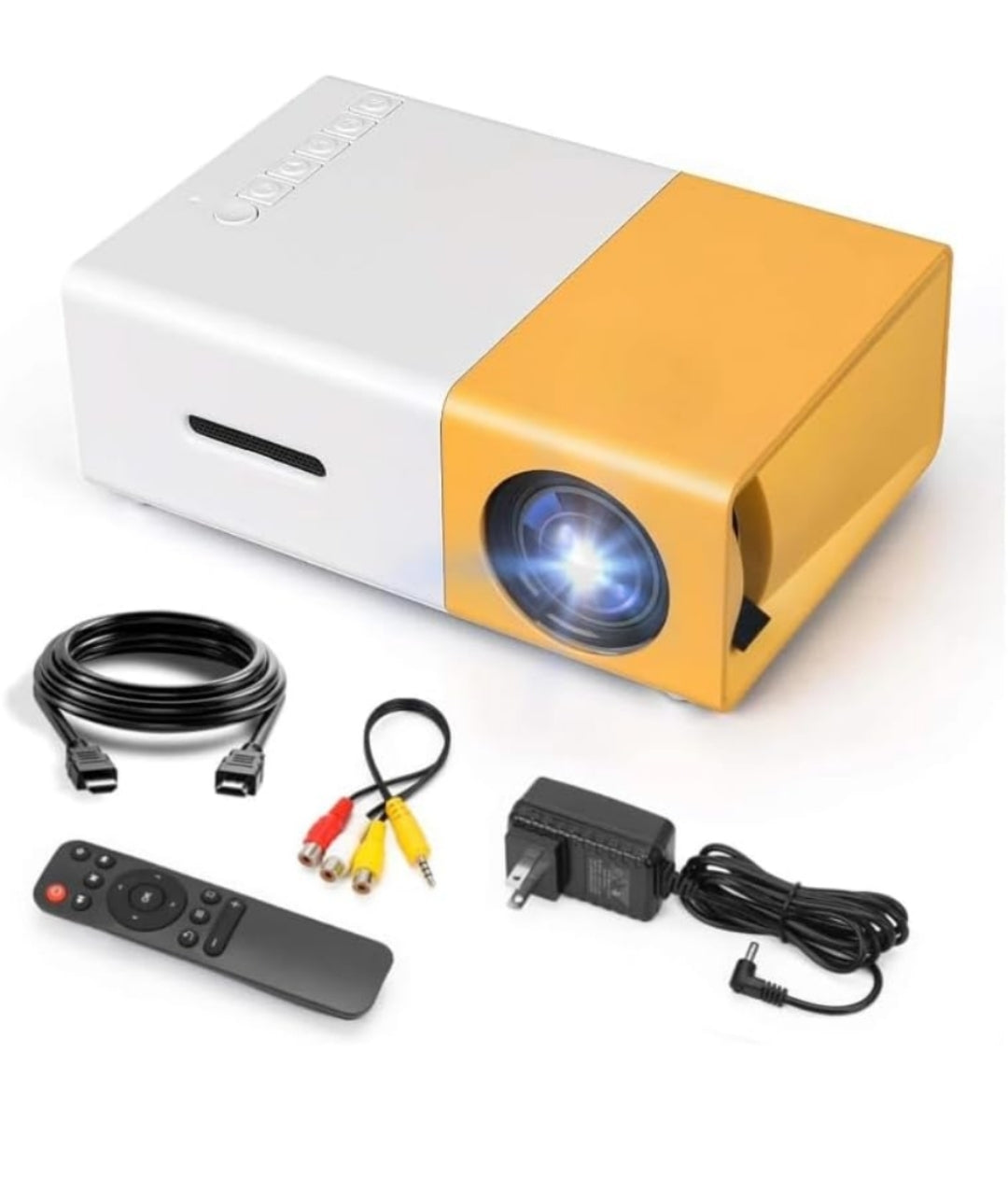 Mini Portable Projector, White and Orange Remote, HDMI