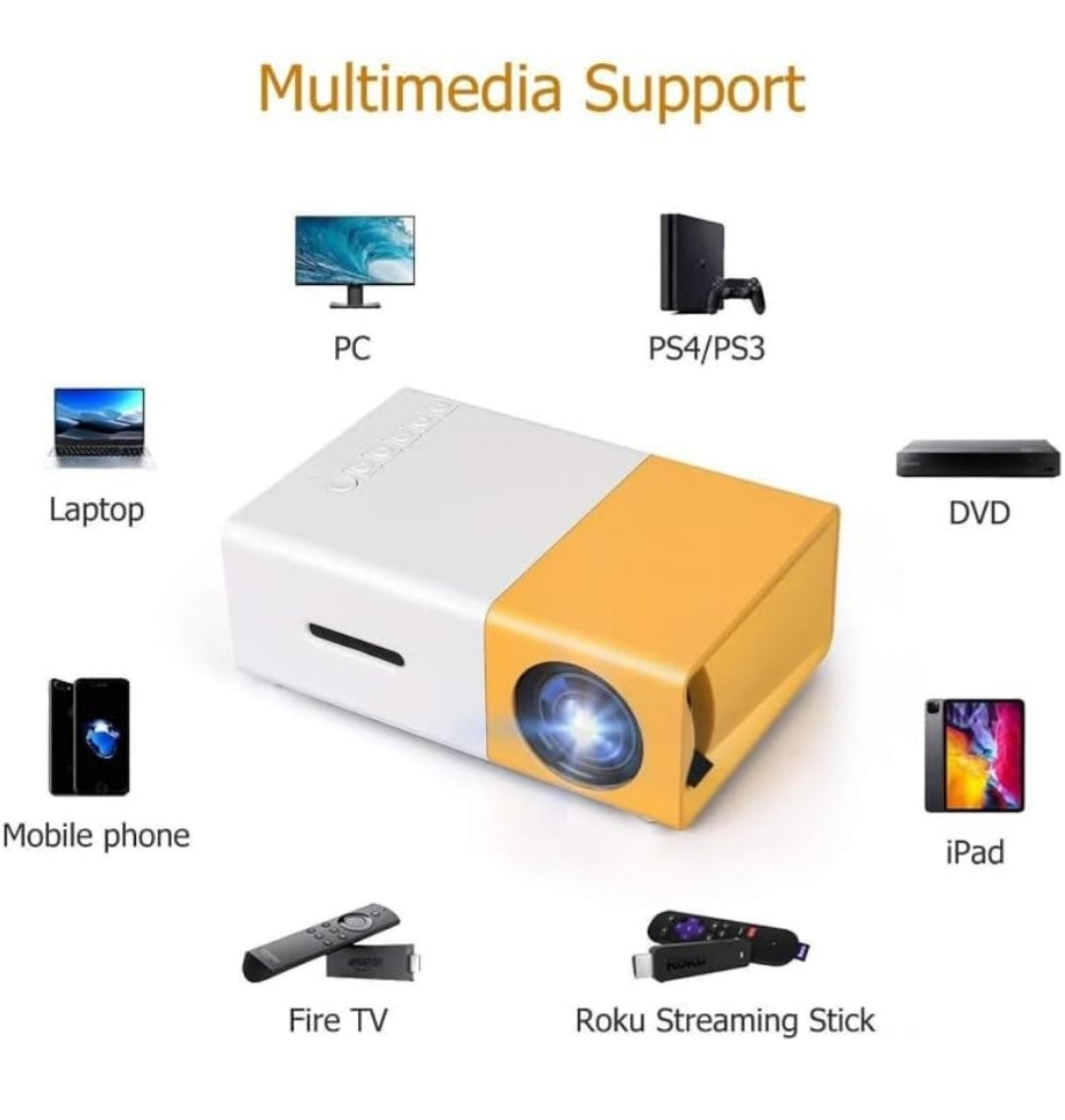 Mini Portable Projector, White and Orange Remote, HDMI
