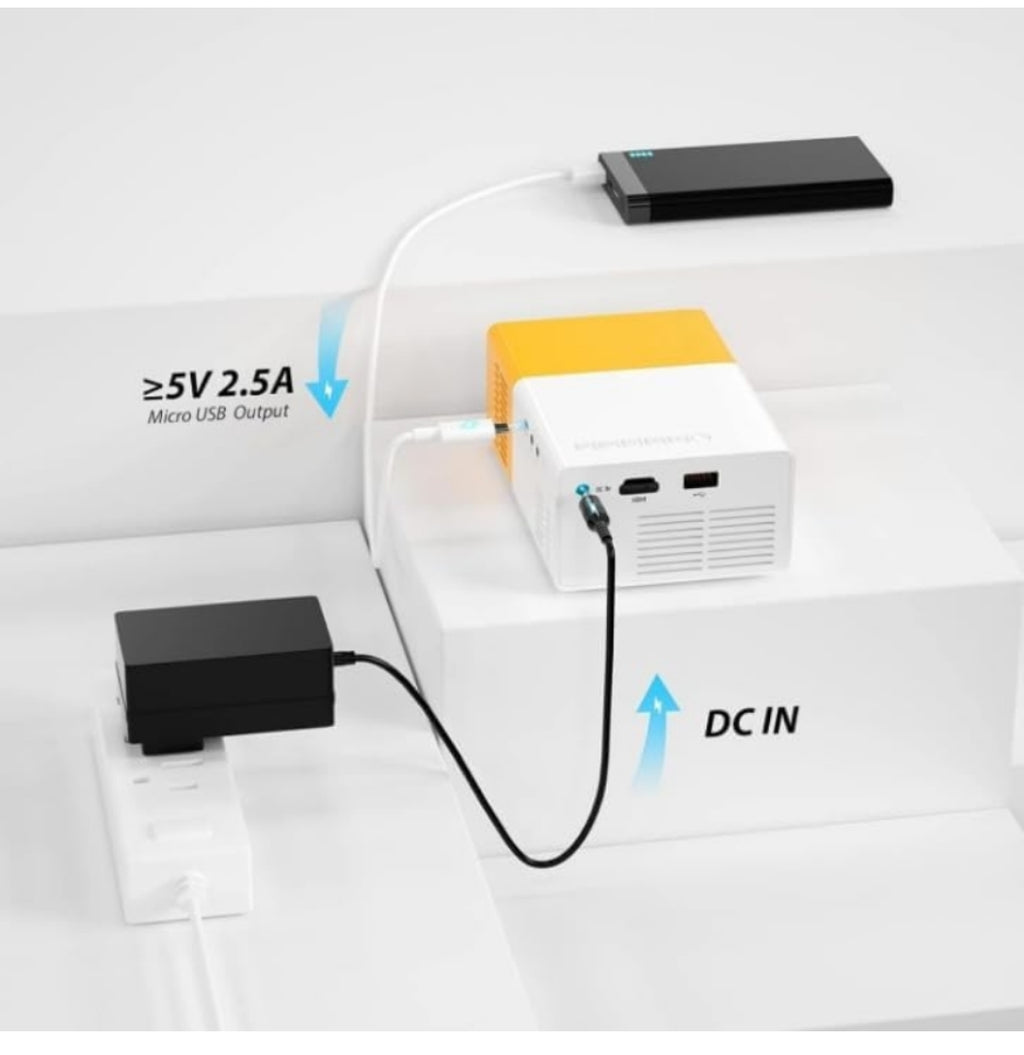 Mini Portable Projector, White and Orange Remote, HDMI